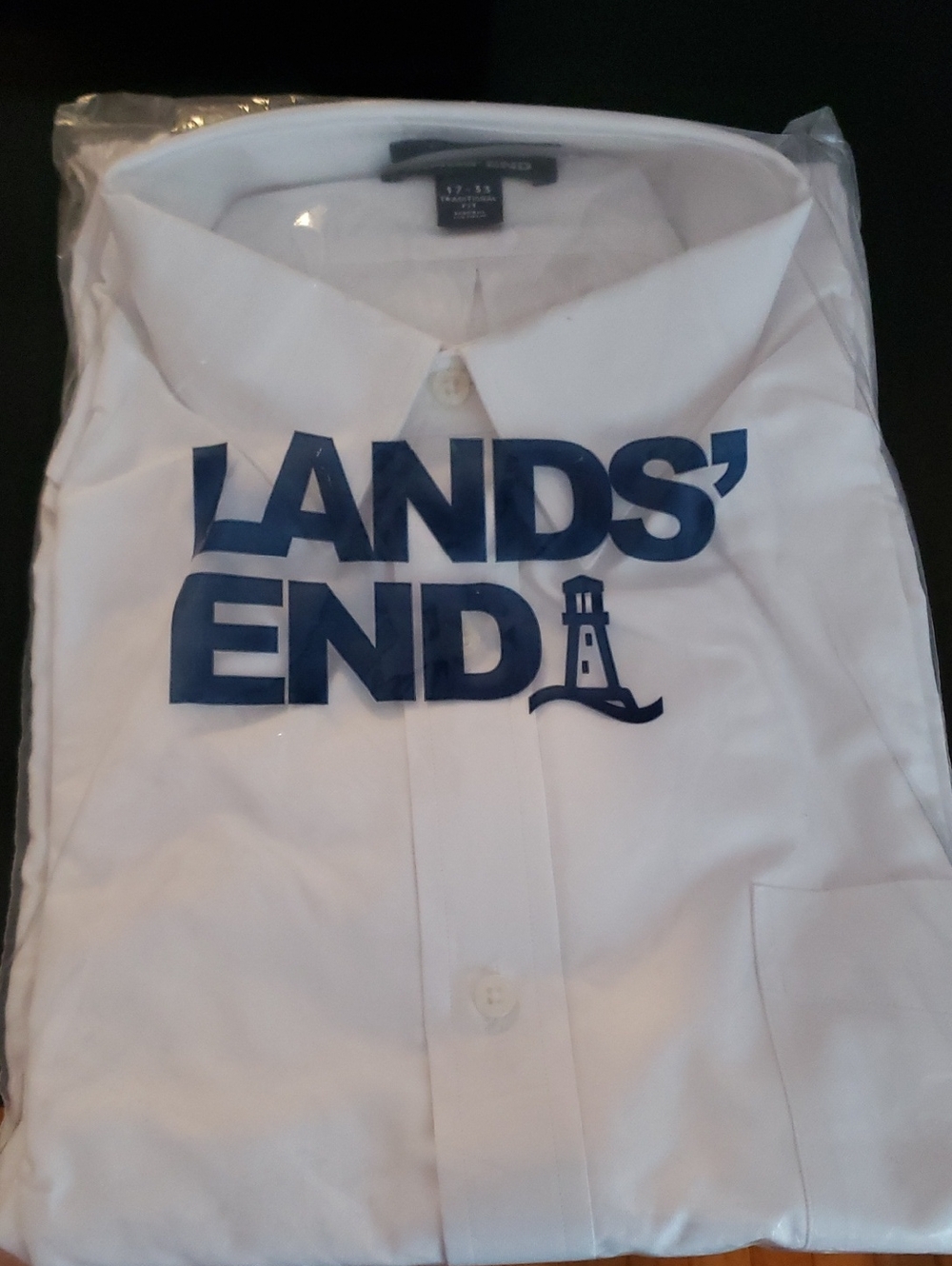 Lands' End White Dress Shirt with Navy Logo